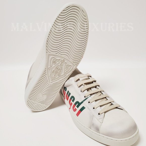 GUCCI SNEAKERS MENS ACE BOLT LOGO DISTRESSED WHITE LEATHER SHOES sz 11G 11.5 - Picture 12 of 13